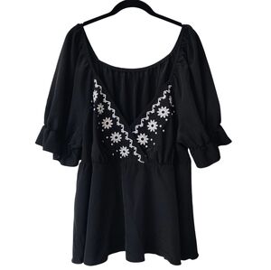 SHEIN Curve Embroidered Tunic 3XL Floral Black White Womens Plus Size